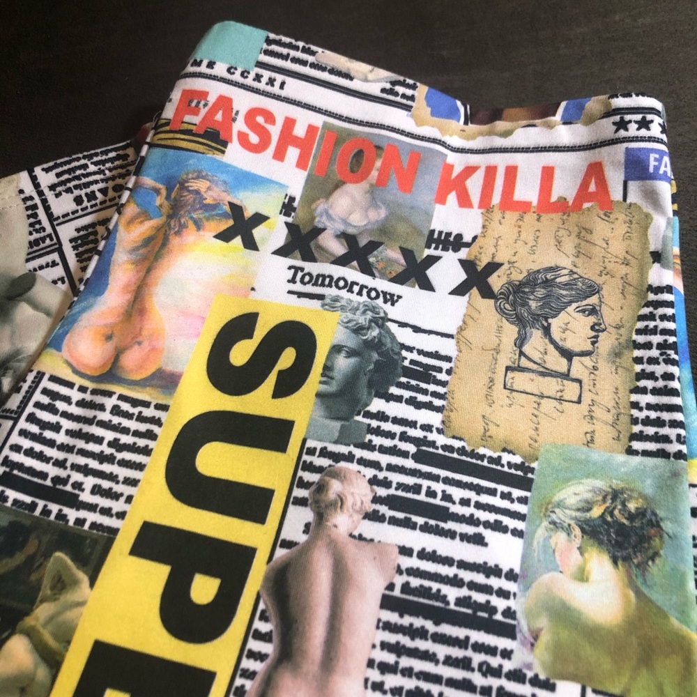 Graphic Newspaper Print Biker Shorts - Picture 6 of 6